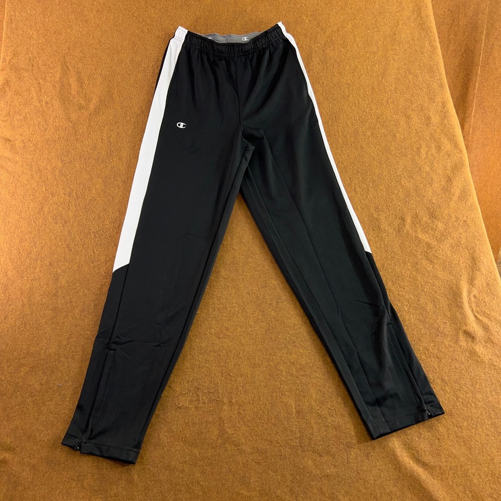 Champion Men Small Black White Side Stripe Track Pants New